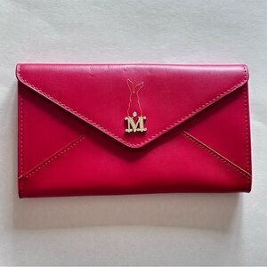MaxMara Red Leather Envelope Clutch Wallet Rabbit Lunar Calendar Letter M